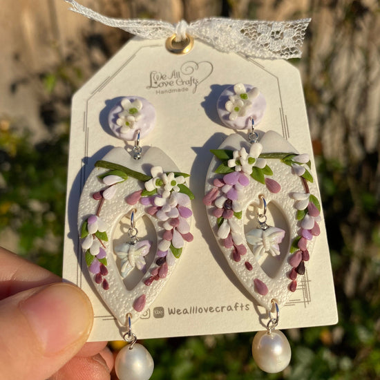 Purple  Wisteria branch bouquet Polymer Clay handmade stud earrings/Flower jewelry/Wedding flower earrings/bride and bridesmaid studs