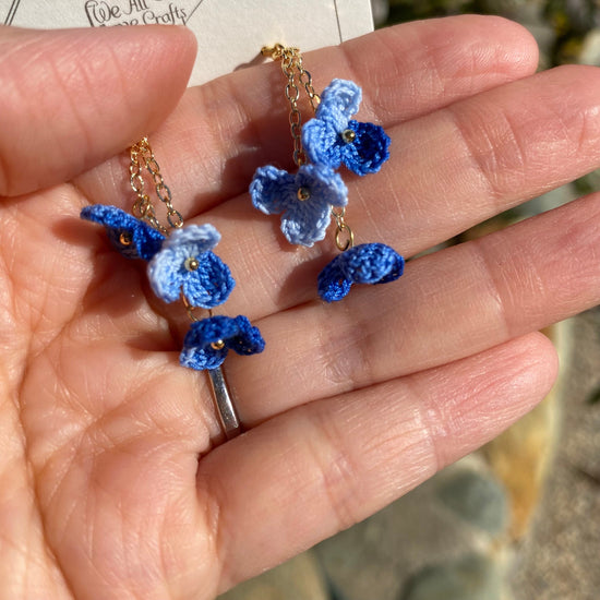 Load image into Gallery viewer, Indigo Dark Blue ombre flower cluster crochet dangle earrings/Micro crochet/14k gold/gift for her/Knitting handmade jewelry
