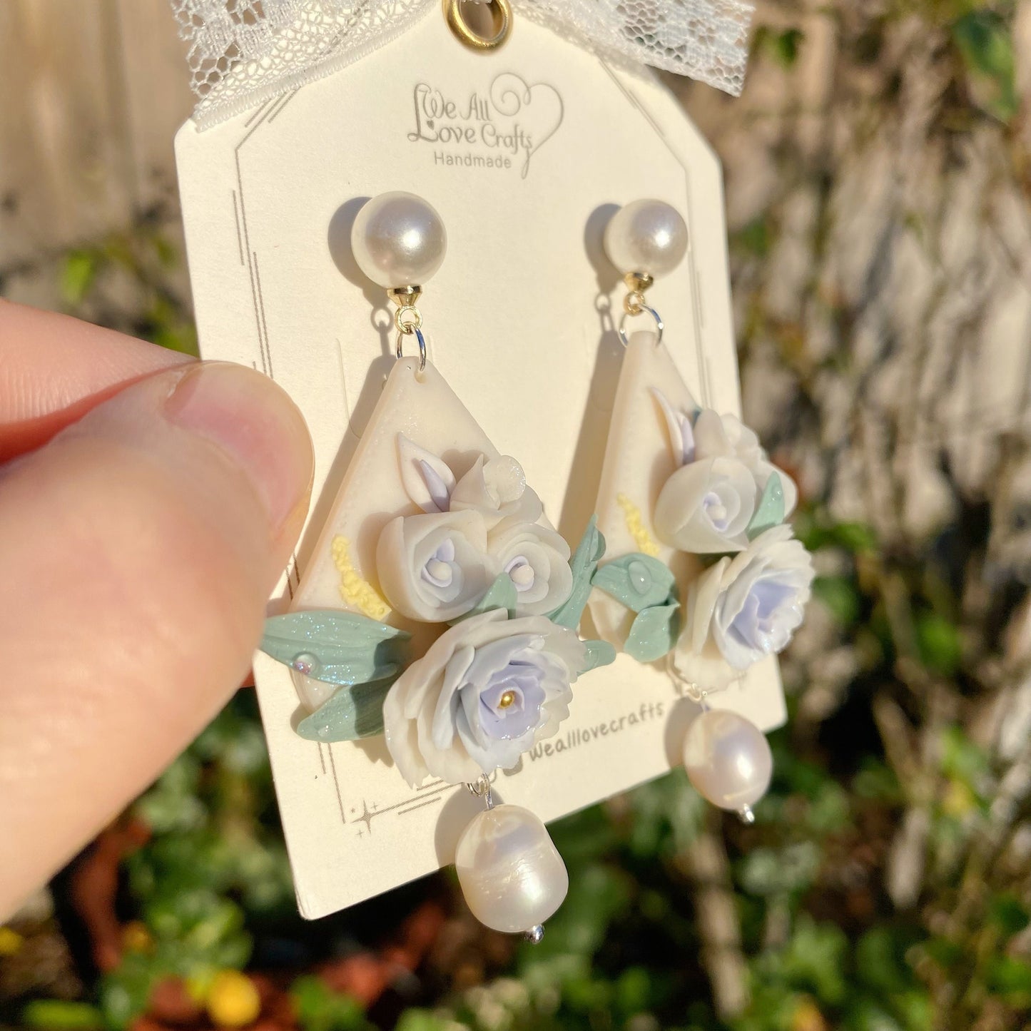 Foggy Blue rose bouquet arrangement Polymer Clay handmade stud earrings/Flower jewelry/Wedding flower earrings/bride and bridesmaid studs
