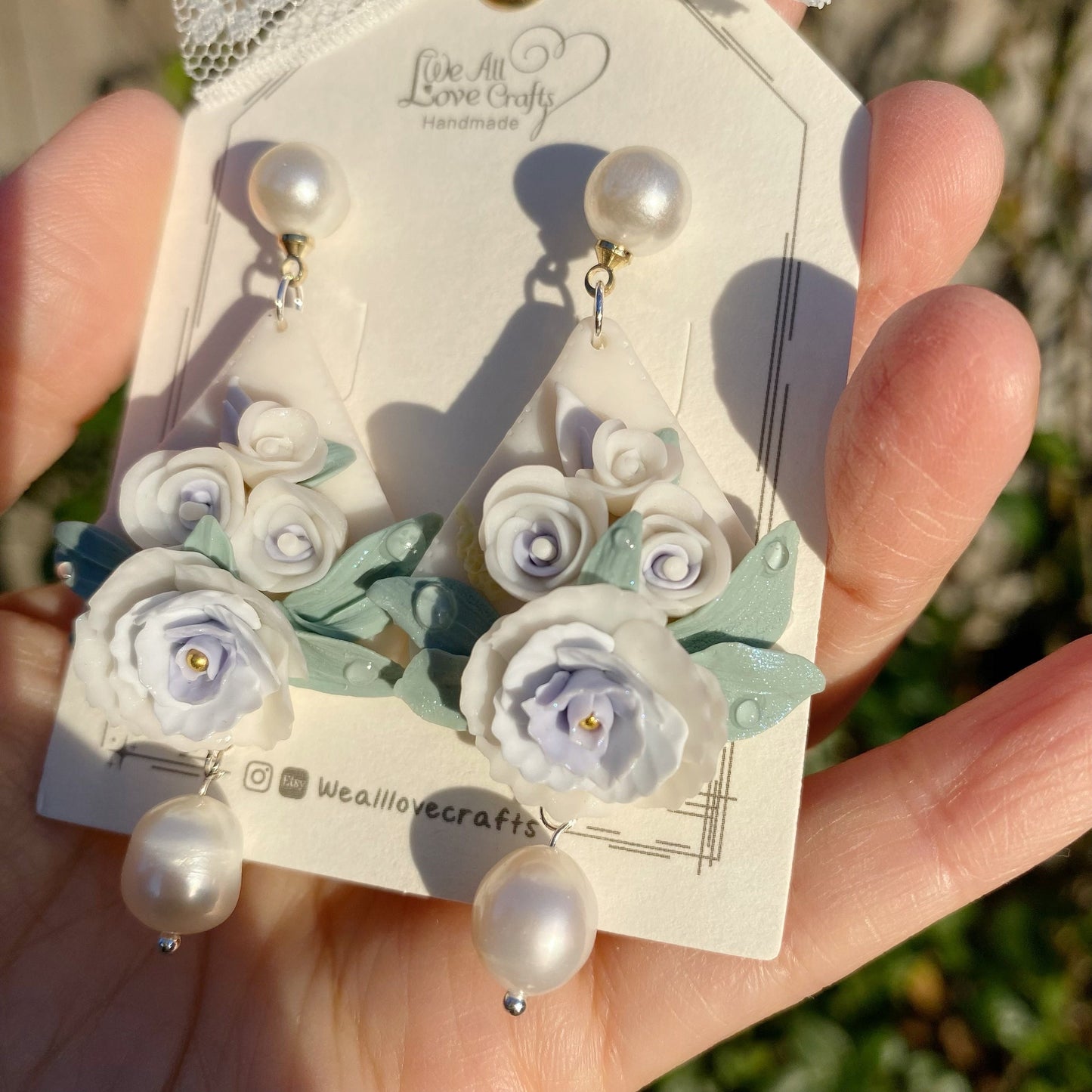 Foggy Blue rose bouquet arrangement Polymer Clay handmade stud earrings/Flower jewelry/Wedding flower earrings/bride and bridesmaid studs