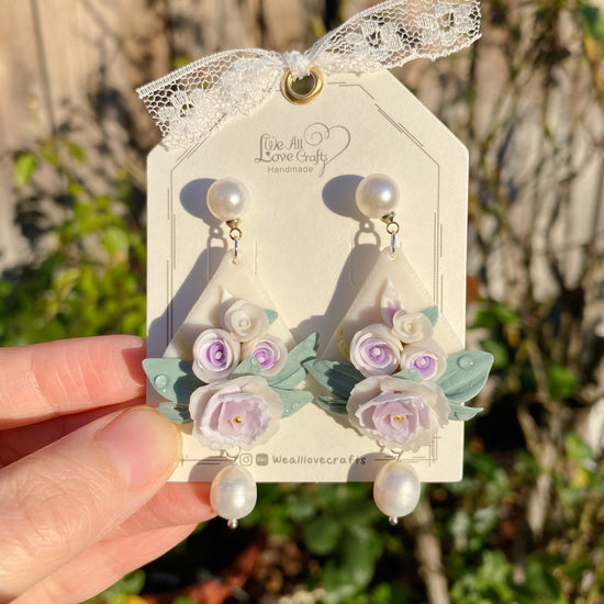 Purple bouquet arrangement Polymer Clay handmade stud earrings/Flower jewelry/Wedding flower earrings/bride and bridesmaid studs