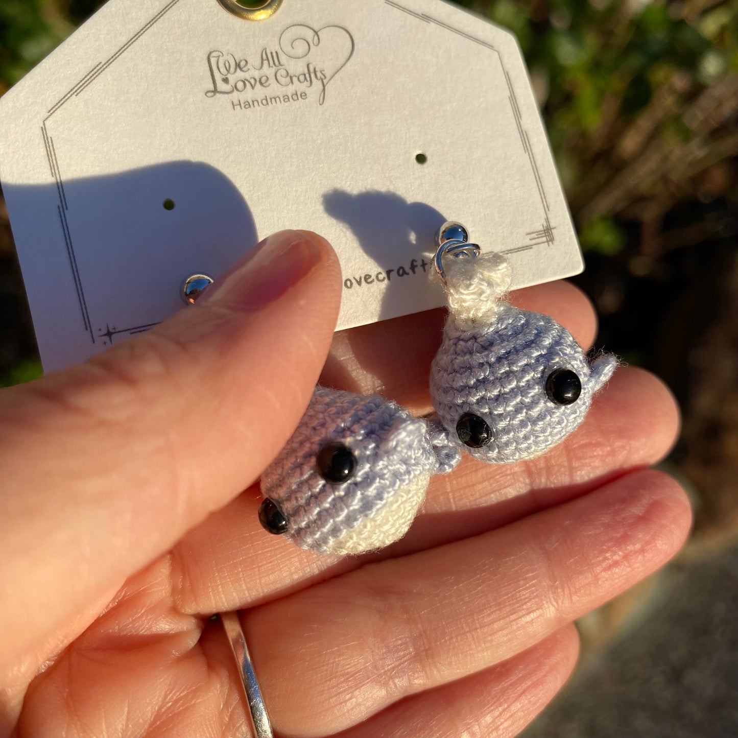 Blue and white 3D Amigurumi Kawaii whale crochet stud earrings/Microcrochet/925 Sterling silver jewelry/gift for her/Ship from US