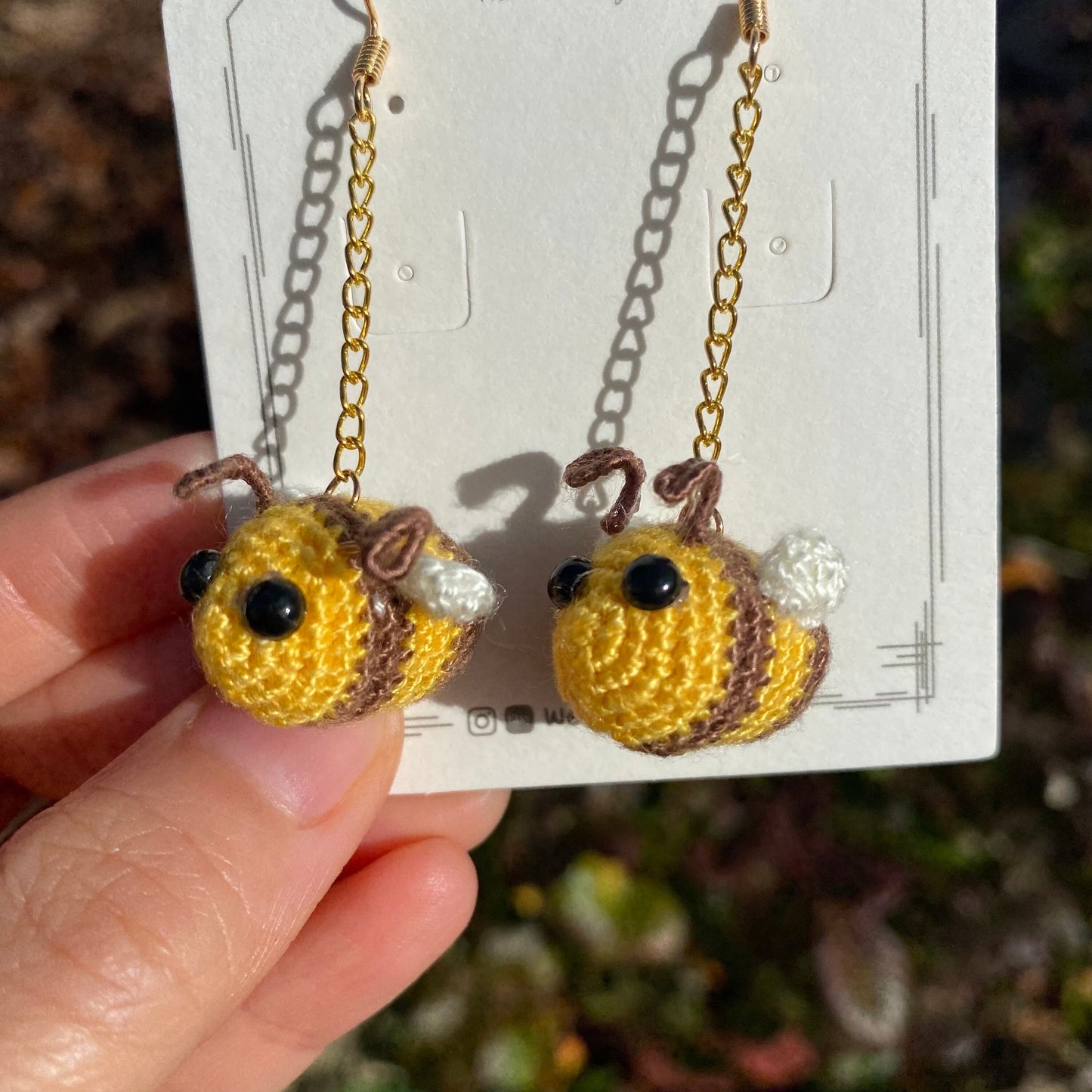 Load image into Gallery viewer, Yellow 3D Amigurumi Bumble Bee crochet stud earrings/Microcrochet/14 gold plated jewelry/gift for her/Ship from US
