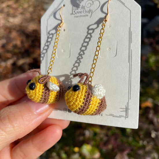 Yellow 3D Amigurumi Bumble Bee crochet stud earrings/Microcrochet/14 gold plated jewelry/gift for her/Ship from US