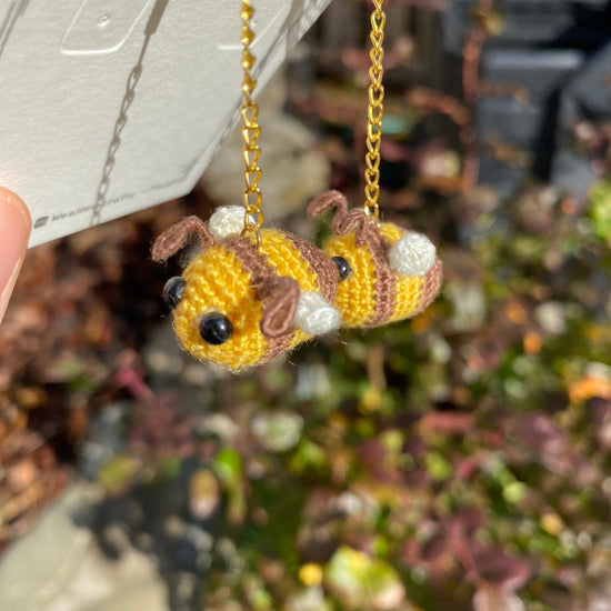 Load image into Gallery viewer, Yellow 3D Amigurumi Bumble Bee crochet stud earrings/Microcrochet/14 gold plated jewelry/gift for her/Ship from US
