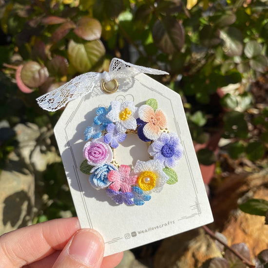 Colorful spring flower Wreath crochet brooch/Micro crochet/Handmade Crochet brooch/Elegant brooch for her/Knitted flowers/Ship from US