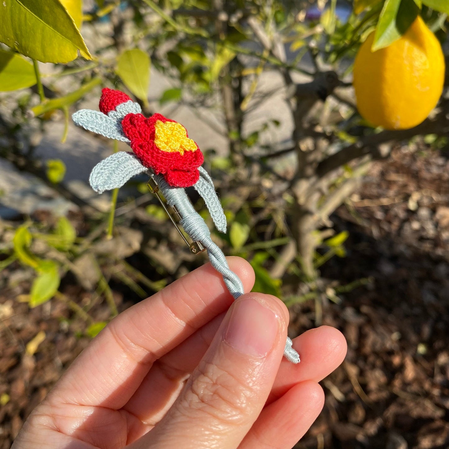 Red Camelia flower Brooch/Microcrochet jewelry/Mother's day gift for her/Handmade knitting work/Eco-friendly/Crochet /Ship from US