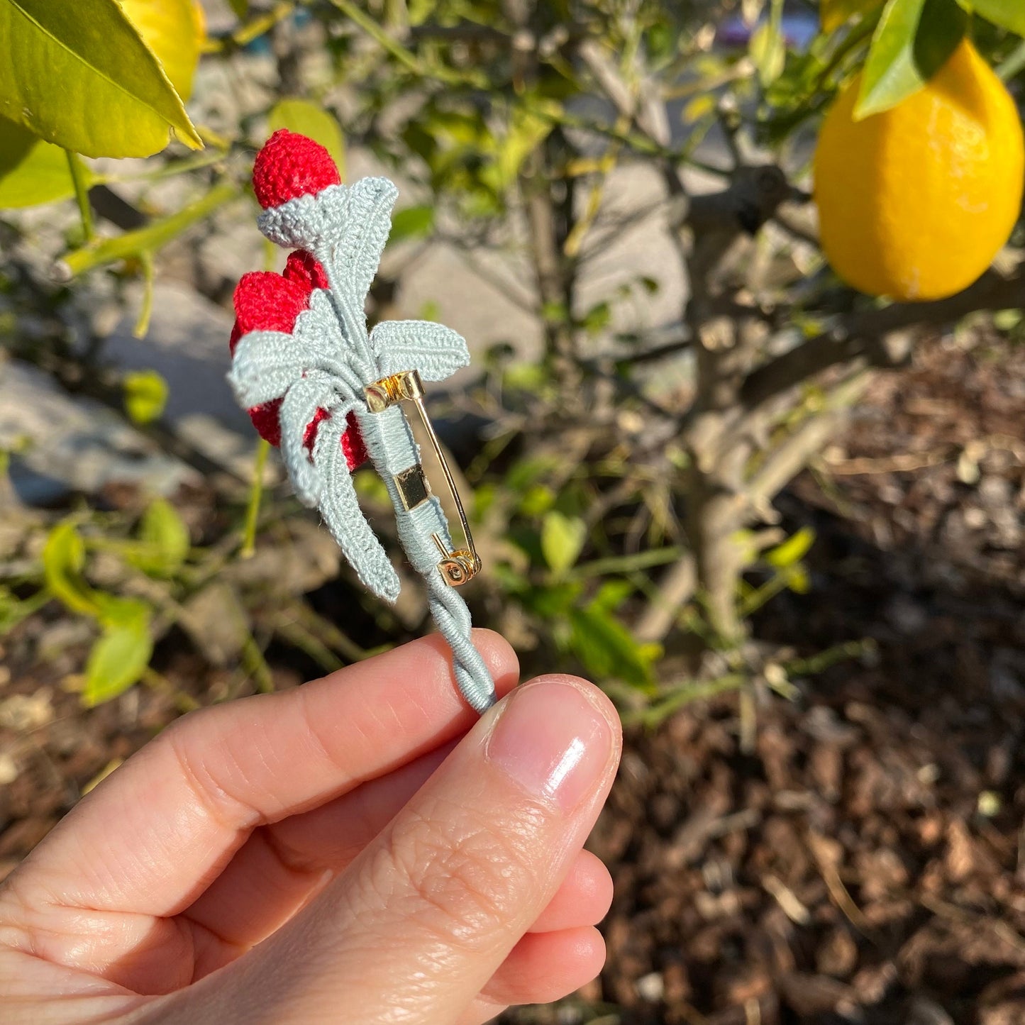 Red Camelia flower Brooch/Microcrochet jewelry/Mother's day gift for her/Handmade knitting work/Eco-friendly/Crochet /Ship from US