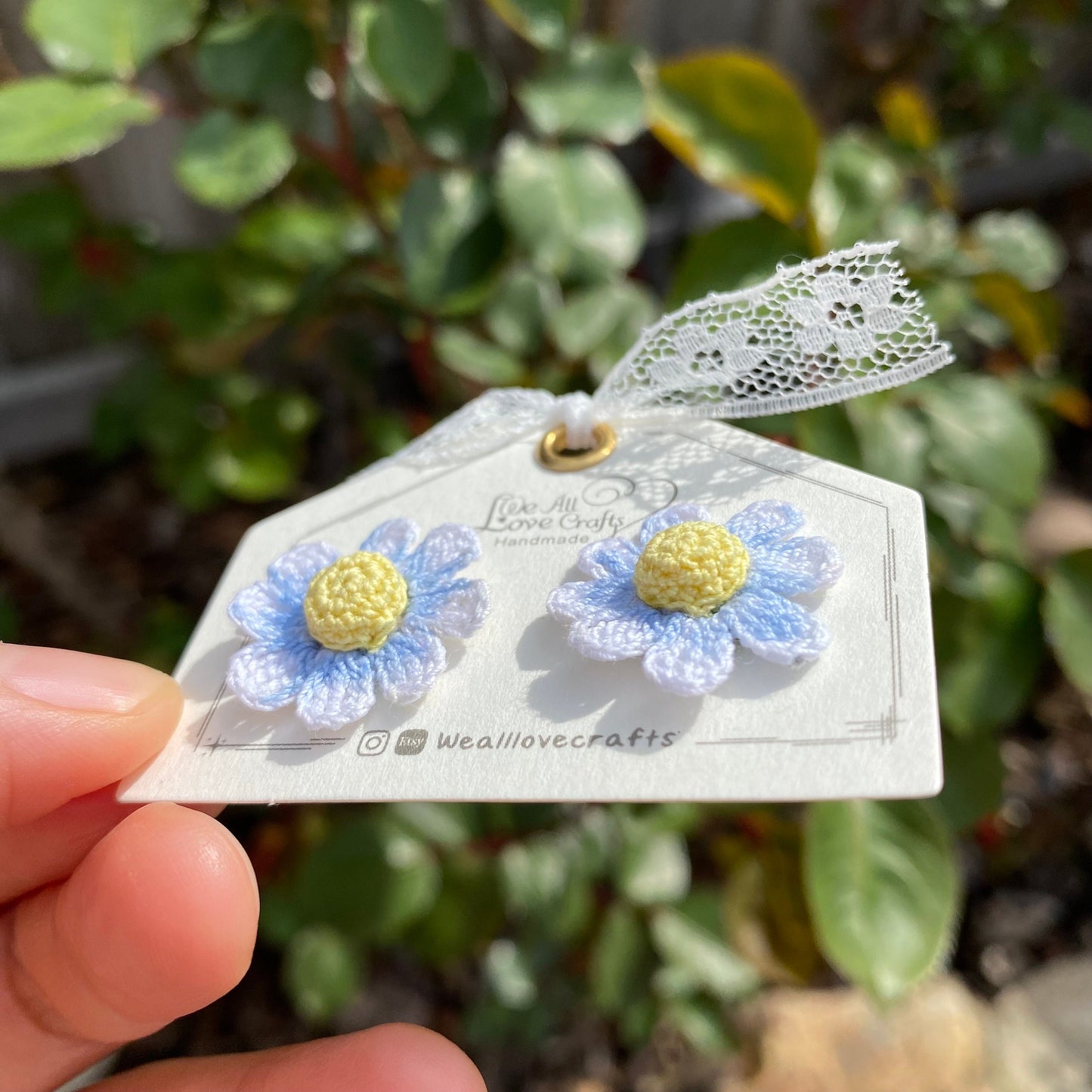 Blue Daisy flower crochet stud earrings/Microcrochet/Eco friendly Jewelry/Knitted/Spring floral outfit/Easter gift for her/Ship from US