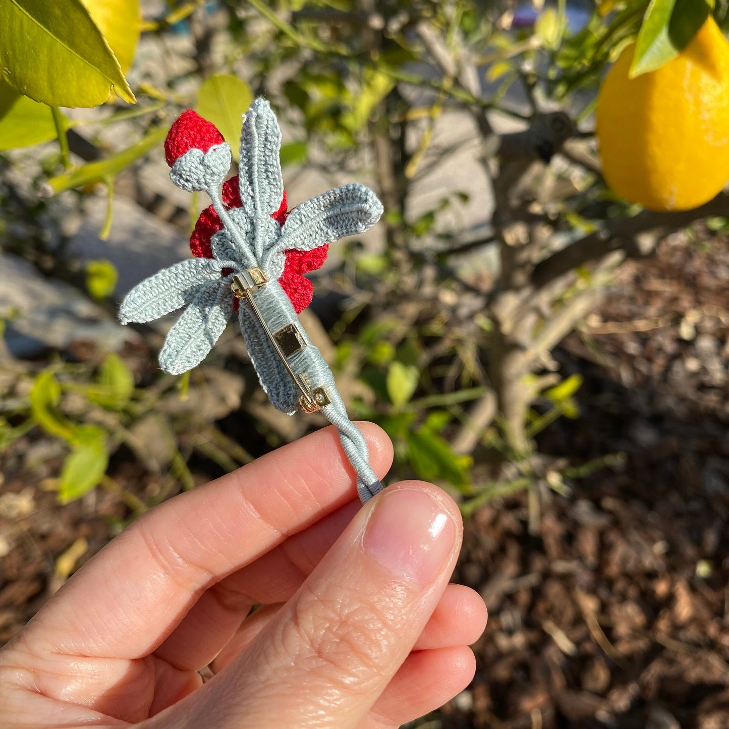 Red Camelia flower Brooch/Microcrochet jewelry/Mother's day gift for her/Handmade knitting work/Eco-friendly/Crochet /Ship from US