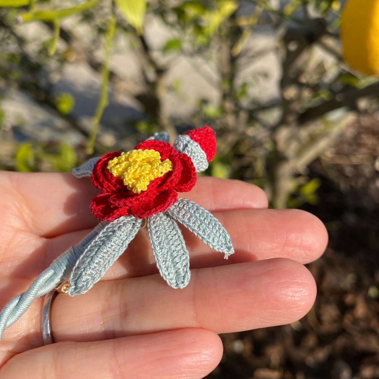 Red Camelia flower Brooch/Microcrochet jewelry/Mother's day gift for her/Handmade knitting work/Eco-friendly/Crochet /Ship from US