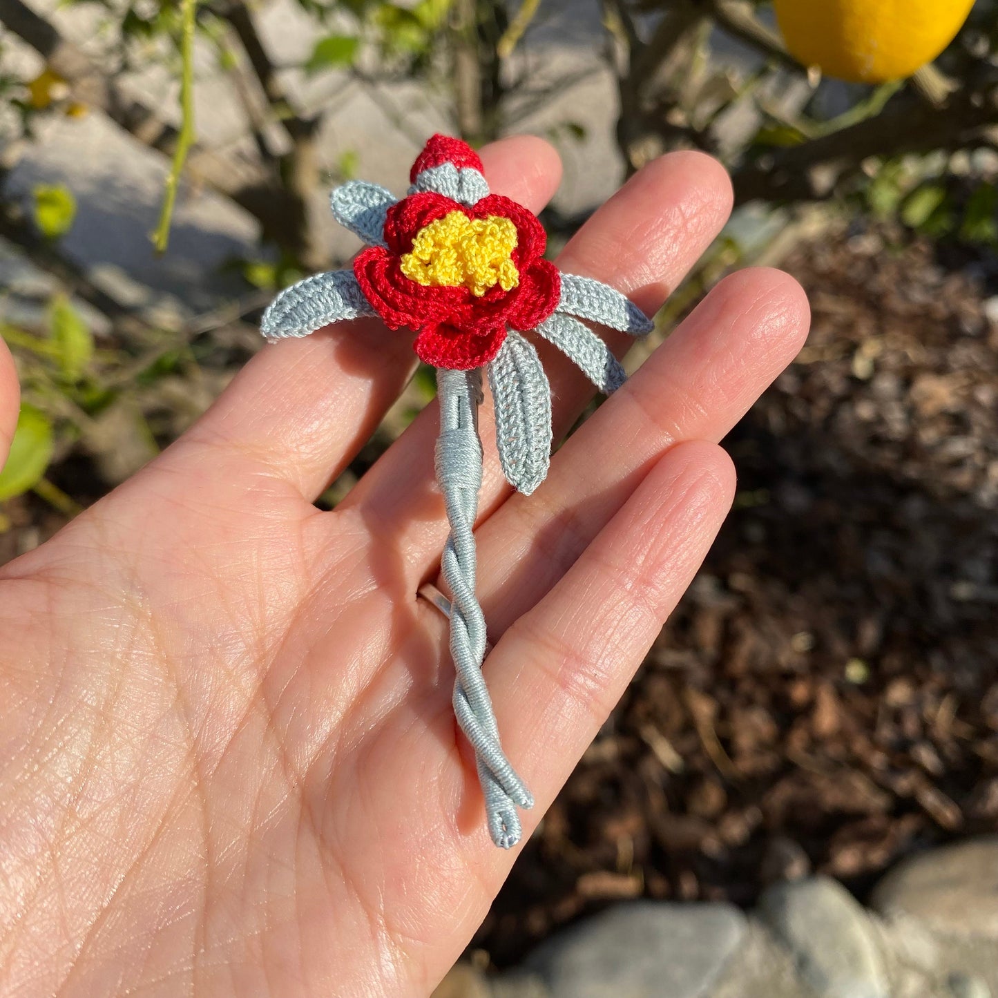 Red Camelia flower Brooch/Microcrochet jewelry/Mother's day gift for her/Handmade knitting work/Eco-friendly/Crochet /Ship from US