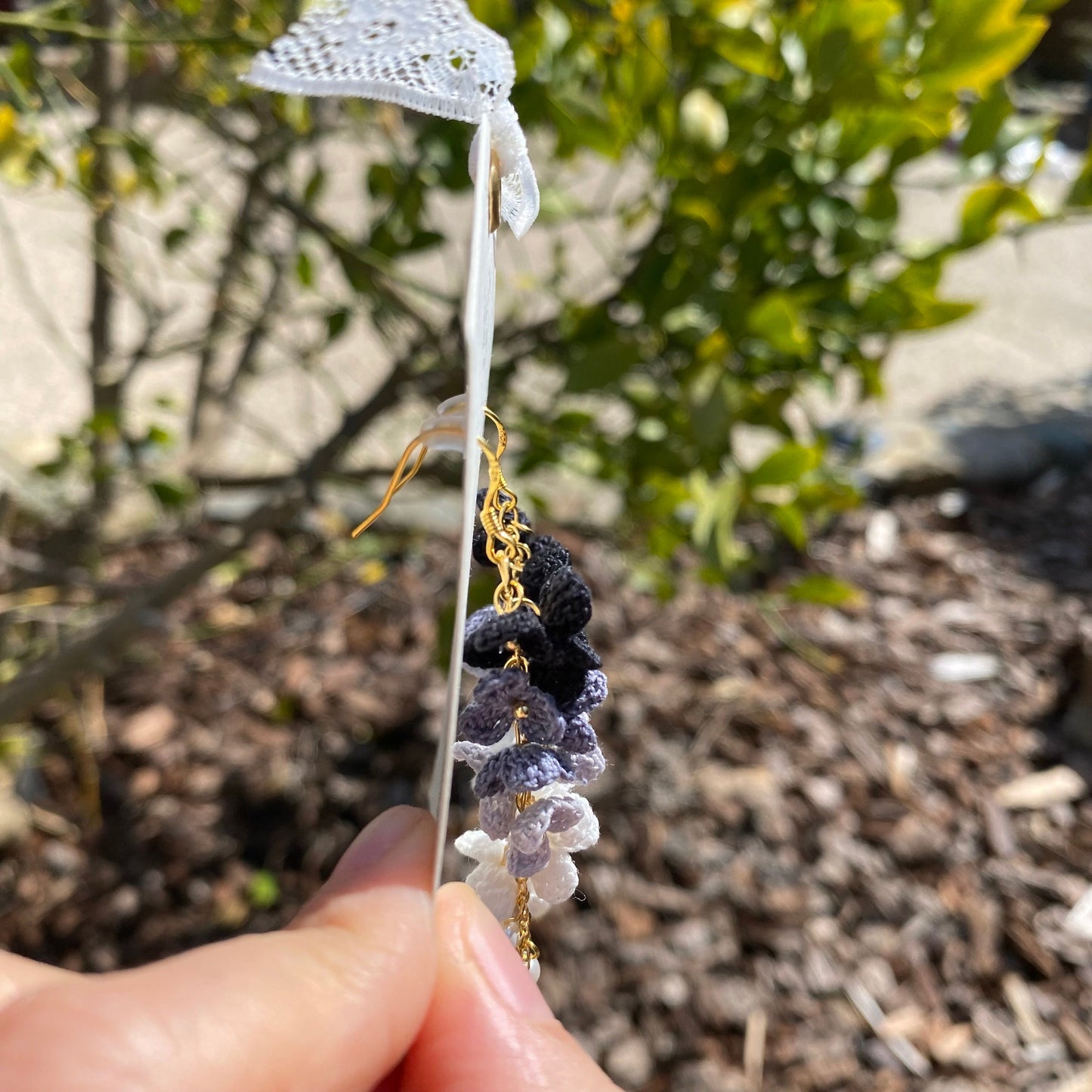 4 shades of Gray ombre flower cluster crochet dangle earrings/Microcrochet/14k gold/gift for her/Knitting handmade jewelry