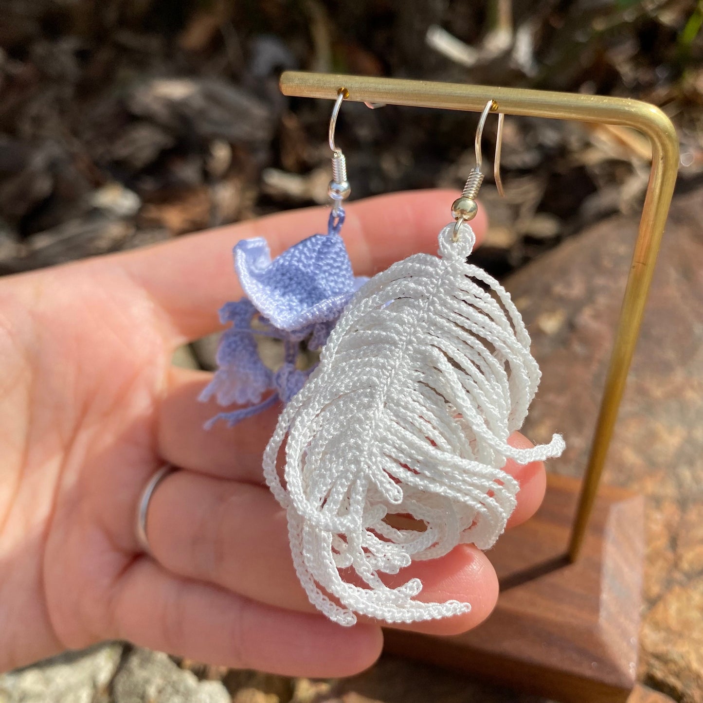 Gray ombre Jellyfish with Whale spine bones crochet earrings/Microcrochet/Asymmetrical/dangle light weight/Unique gift for her/Ship from US