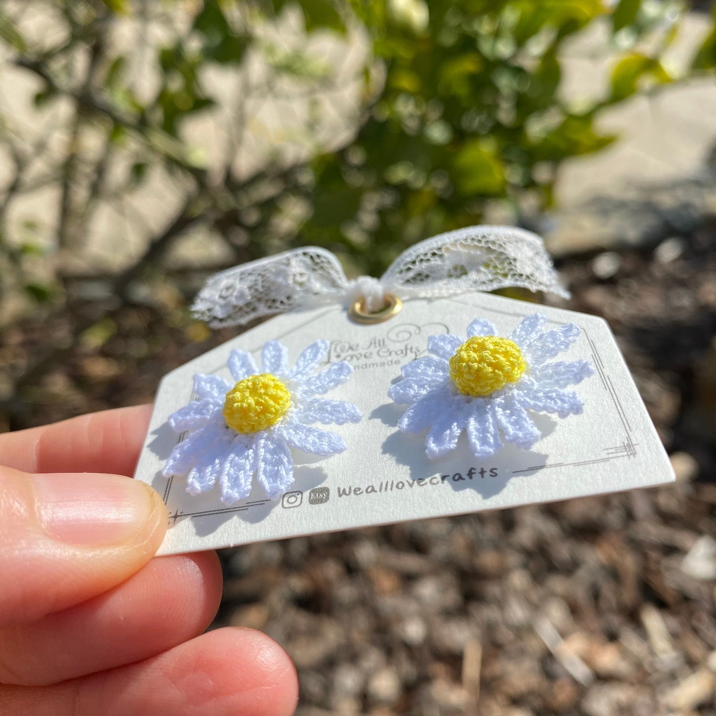 White Daisy flower crochet stud earrings/Microcrochet/Eco friendly Jewelry/Knitted/Spring floral outfit/Easter gift for her/Ship from US