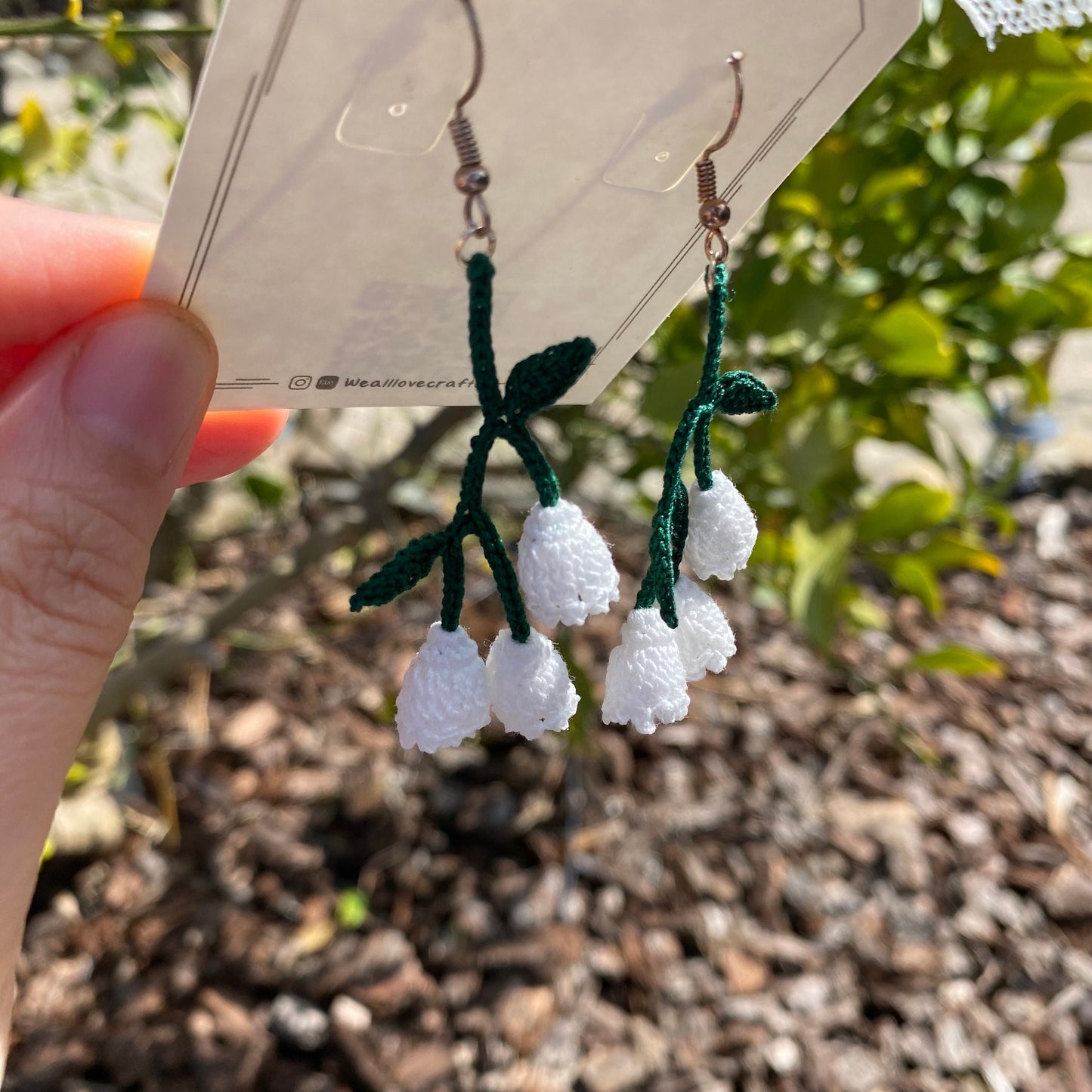 Lily of the valley flower crochet dangle earrings/Green bell shaped/ Microcrochet/Silver plated/gift for her/Knitting handmade jewelry