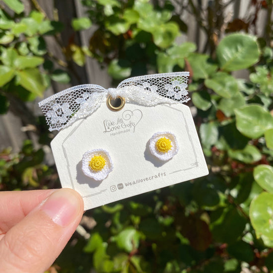 Fried Eggs Studs/Microcrochet/925 sterling silver earrings/Unique gift for her/Knitting handmade jewelry/Kawaii crochet/Ship from US