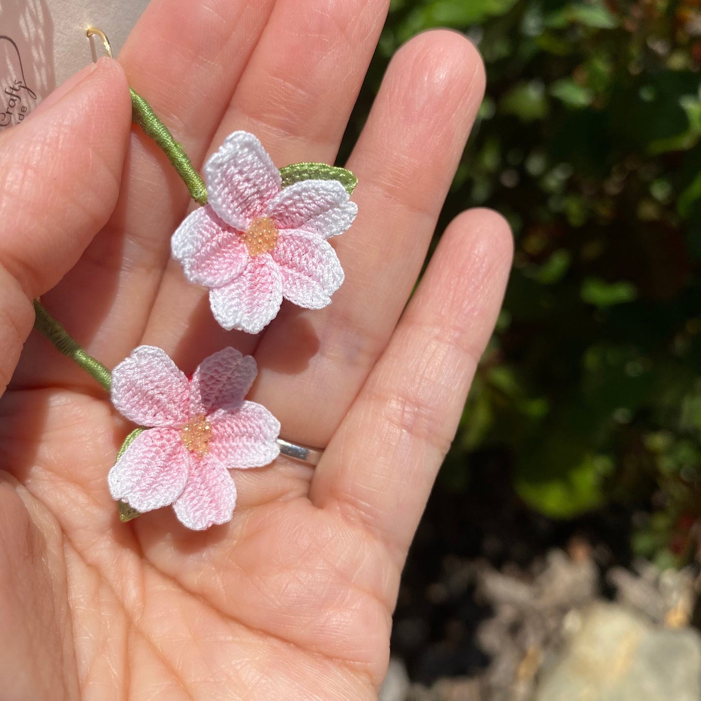 Pink Cherry blossom flower branch crochet dangle earrings/Micro crochet/14k gold/gift for her/Knitting handmade jewelry/Ship from US