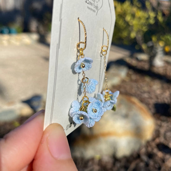 Blue  flower cluster crochet dangle stud earrings/Micro crochet/14k gold plated/gift for her/Knitting handmade jewelry/Ship from US
