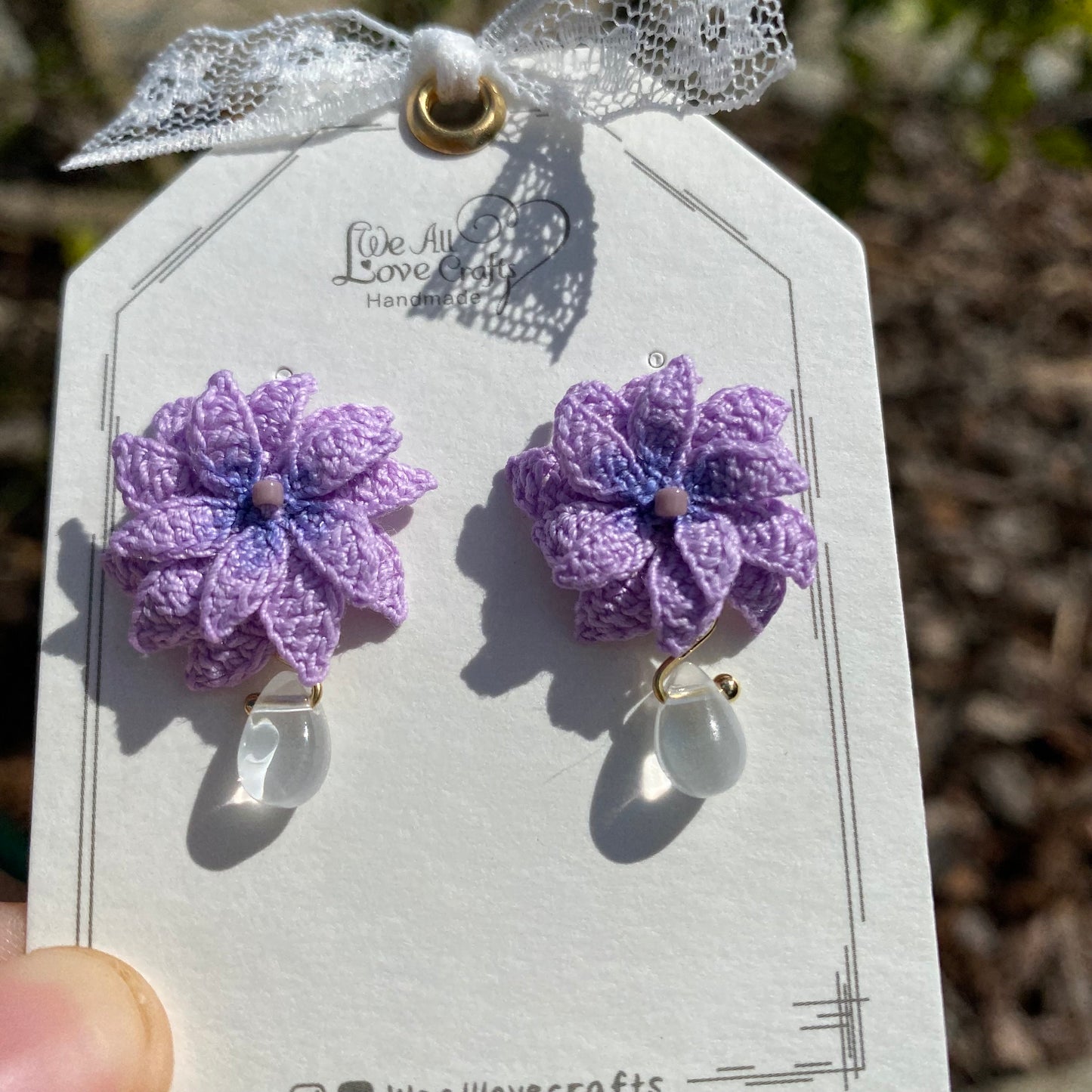 Purple Daisy flower cluster Studs with pearl/Microcrochet/14k gold earrings/Spring gift for her/Knitting handmade jewelry/Ship from US