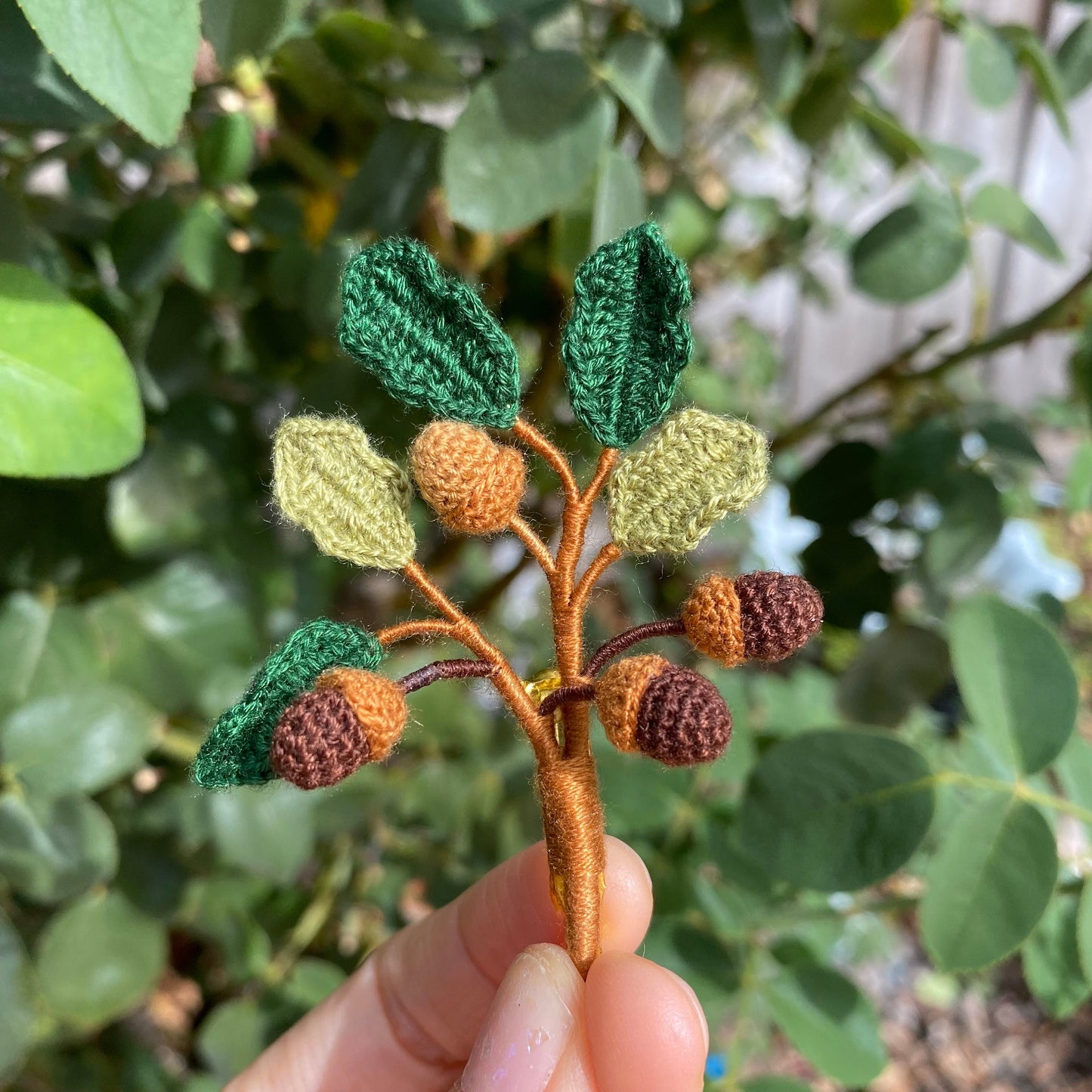 Christmas Acorn branch crochet brooch/Micro crochet /Handmade fall Winter embroidery jewelry/Christmas gift for her