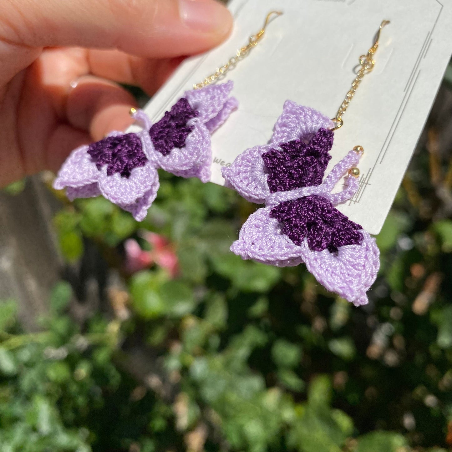 Purple two toned Butterfly crochet dangle earrings/Microcrochet/gift for her/Knitting handmade jewelry/Butterfly garden present