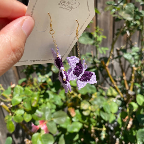 Purple two toned Butterfly crochet dangle earrings/Microcrochet/gift for her/Knitting handmade jewelry/Butterfly garden present