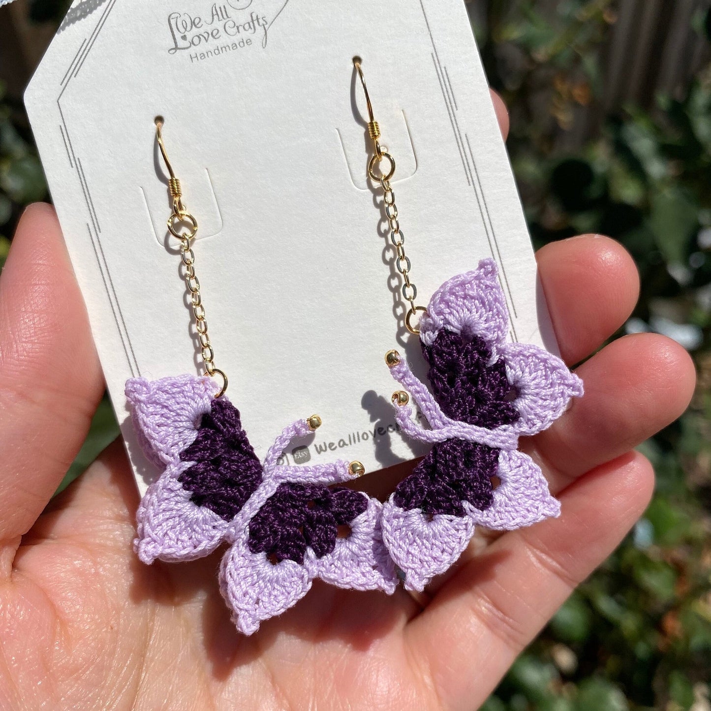 Purple two toned Butterfly crochet dangle earrings/Microcrochet/gift for her/Knitting handmade jewelry/Butterfly garden present