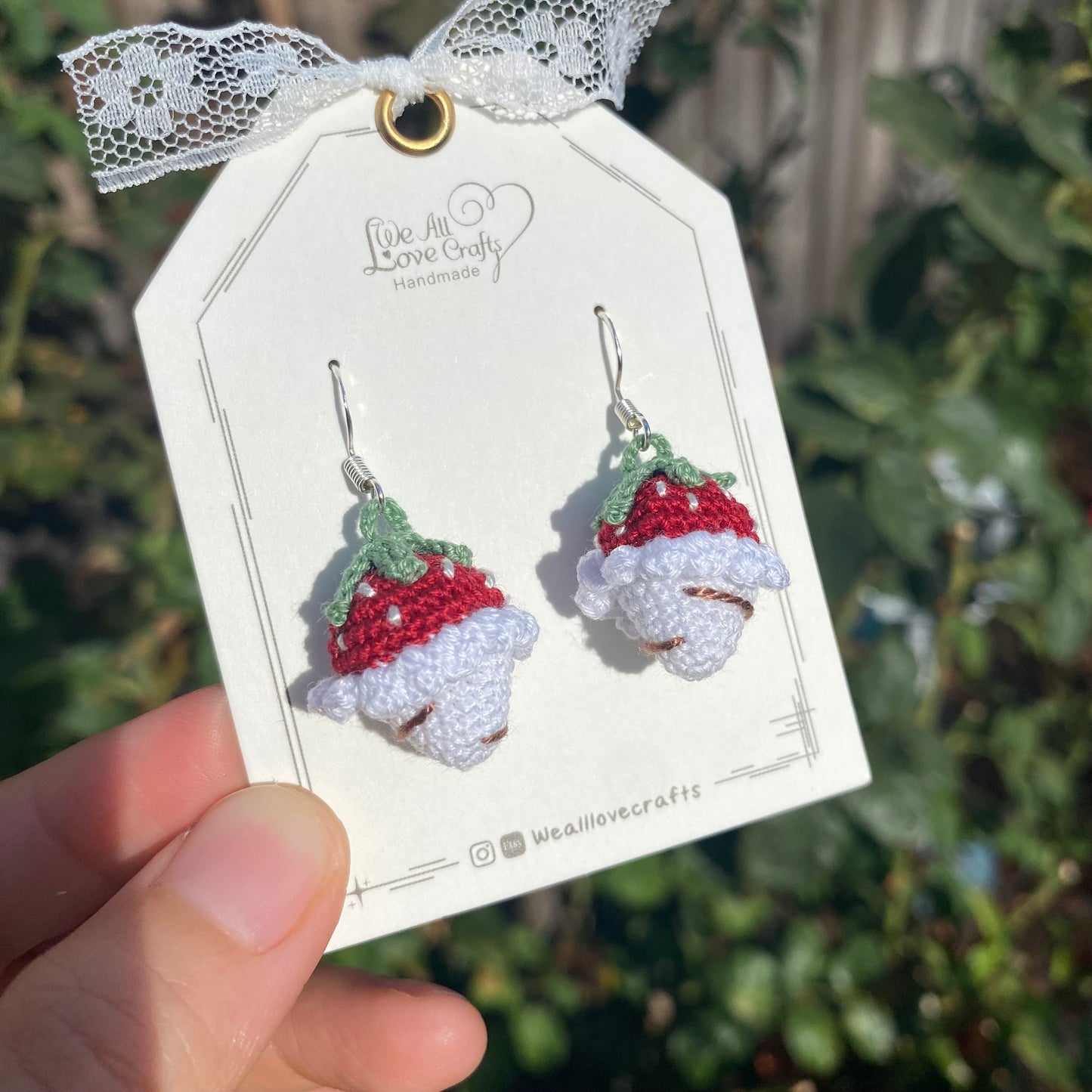 Strawberry Icecream cone crochet dangled earrings/Amigurumi/Micro crochet/14k gold jewelry/Summer fruit gift for her/Ship from US