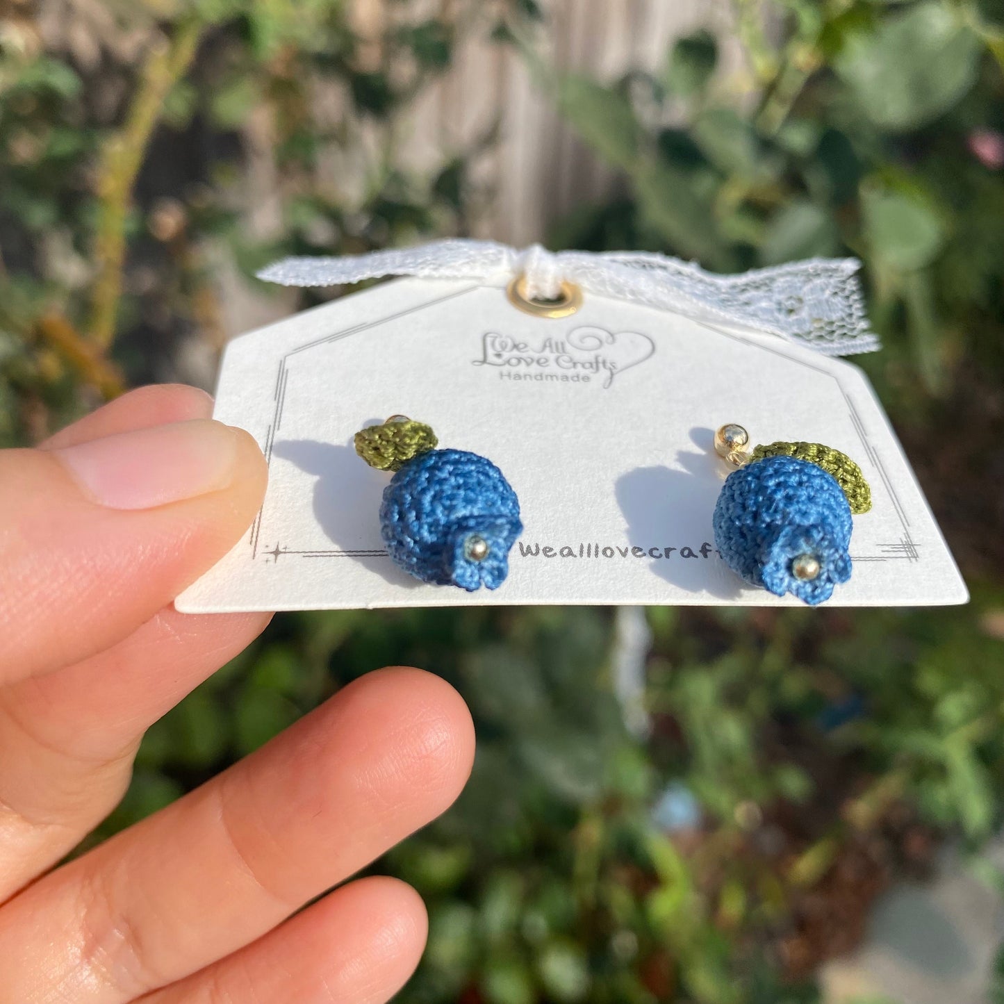 Blueberry with leaf crochet stud earrings/Microcrochet/14k gold jewelry/Summer fruit gift for her/Ship from US