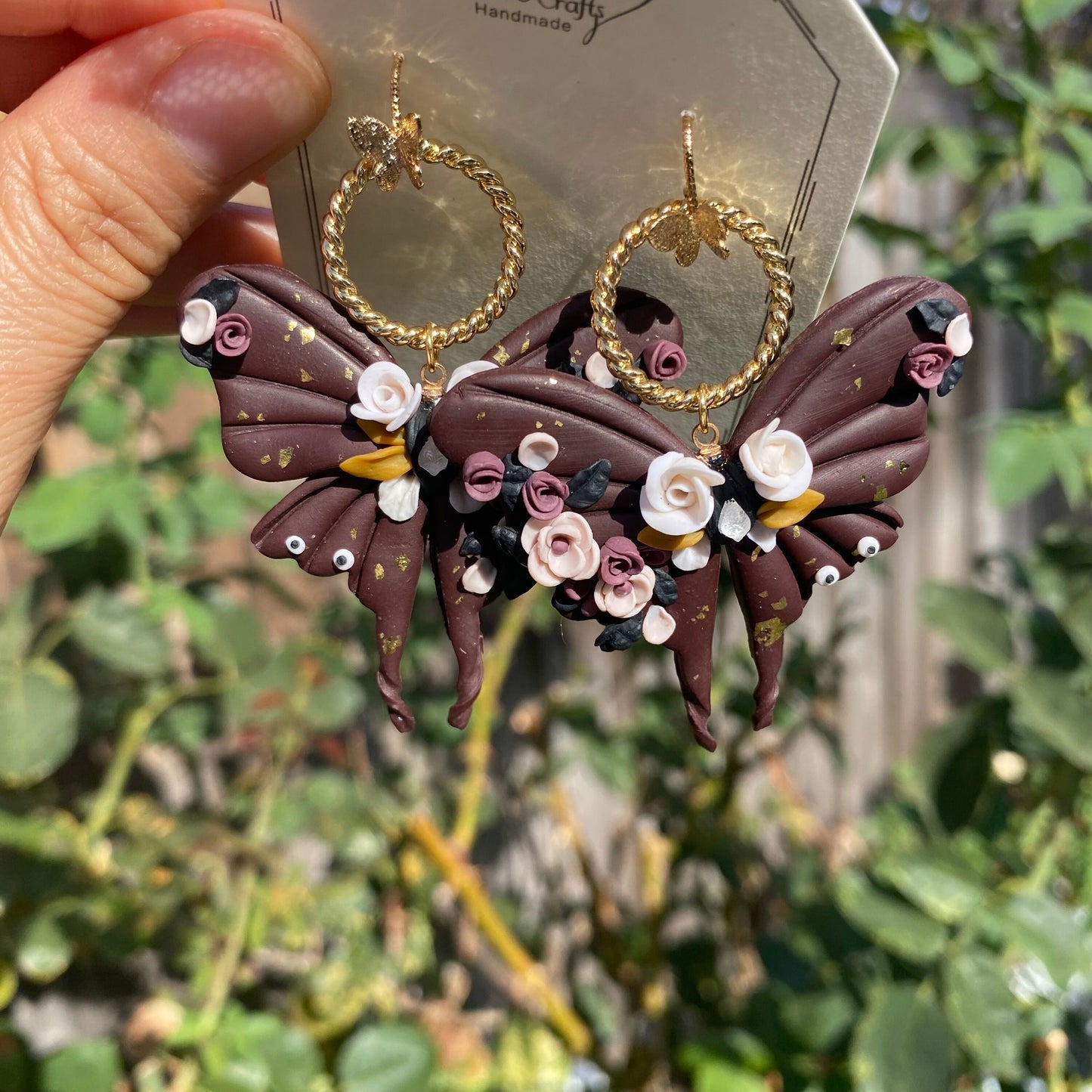Mauve red butterfly with florals Polymer Clay handmade earrings/Flower jewelry/Wedding flower earrings/bride and bridesmaid/Ship from US