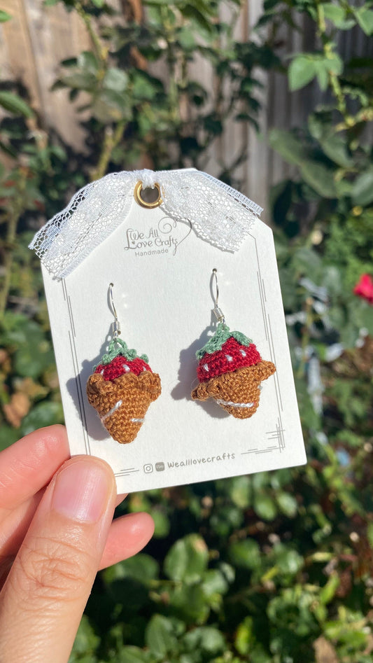 Strawberry Icecream cone crochet dangled earrings/Amigurumi/Micro crochet/14k gold jewelry/Summer fruit gift for her/Ship from US