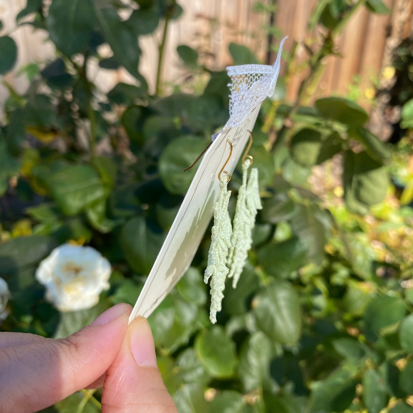 Pastel Green ombre fern leaf crochet handmade dangle earrings/microcrochet/Knitted jewelry/Forest style/Indoor plant/Instagram/Ship from US