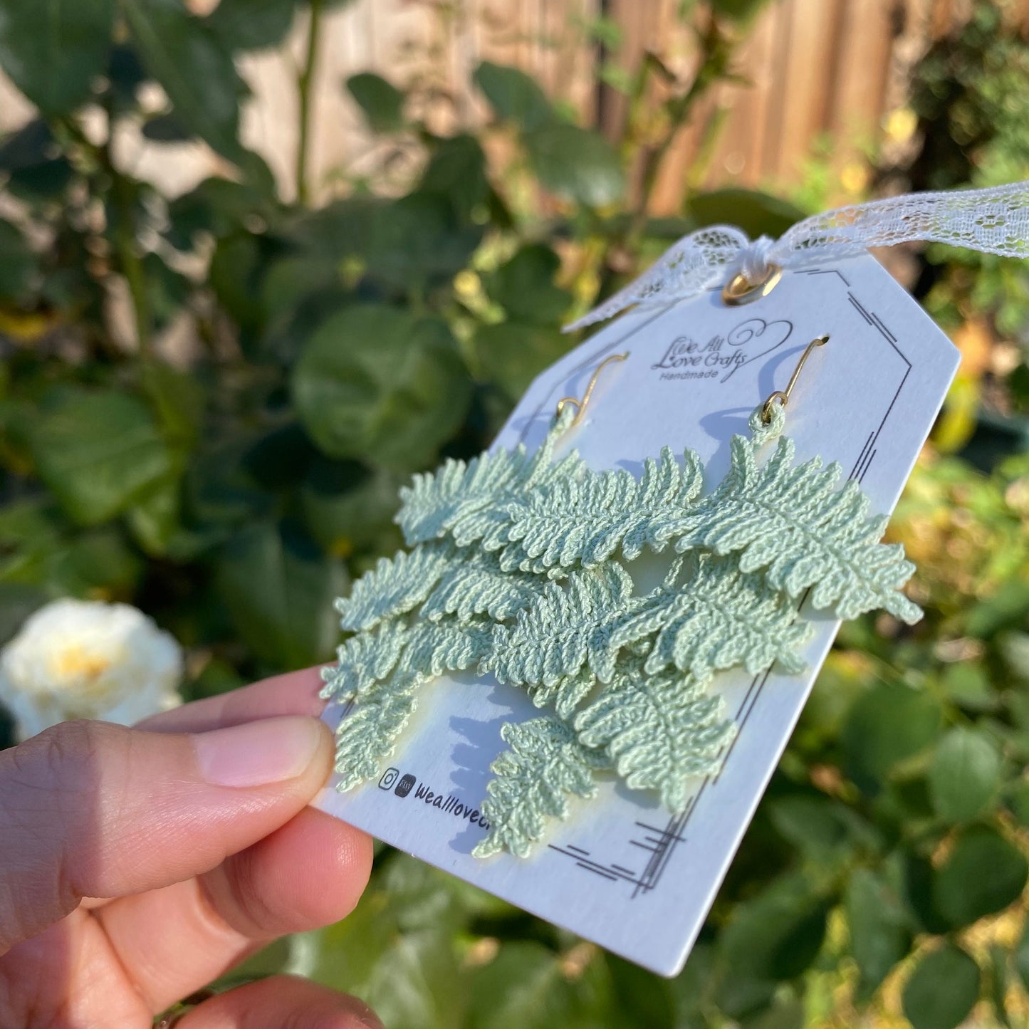 Pastel Green ombre fern leaf crochet handmade dangle earrings/microcrochet/Knitted jewelry/Forest style/Indoor plant/Instagram/Ship from US