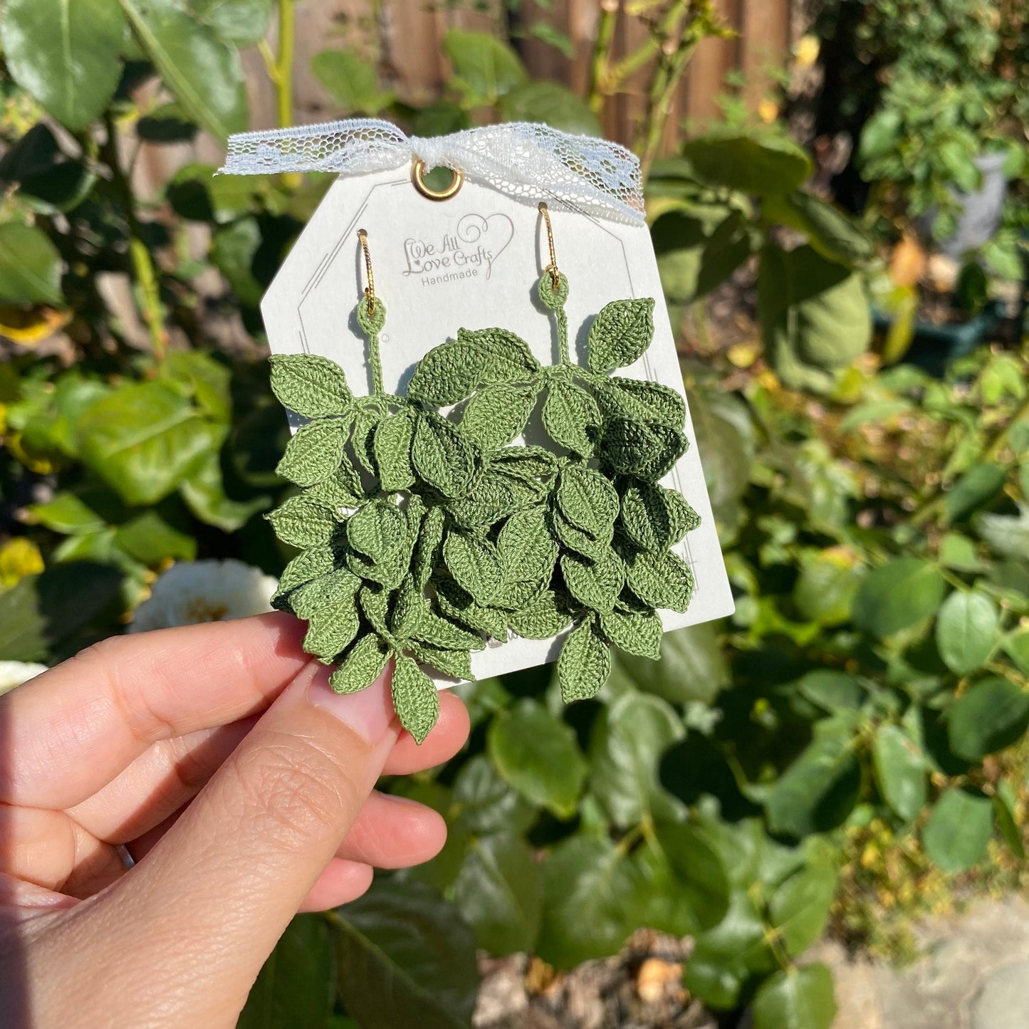 Green leaf vine branch crochet handmade dangle earrings/microcrochet/Knitted jewelry/Forest style/Indoor plant/Instagram/Ship from US