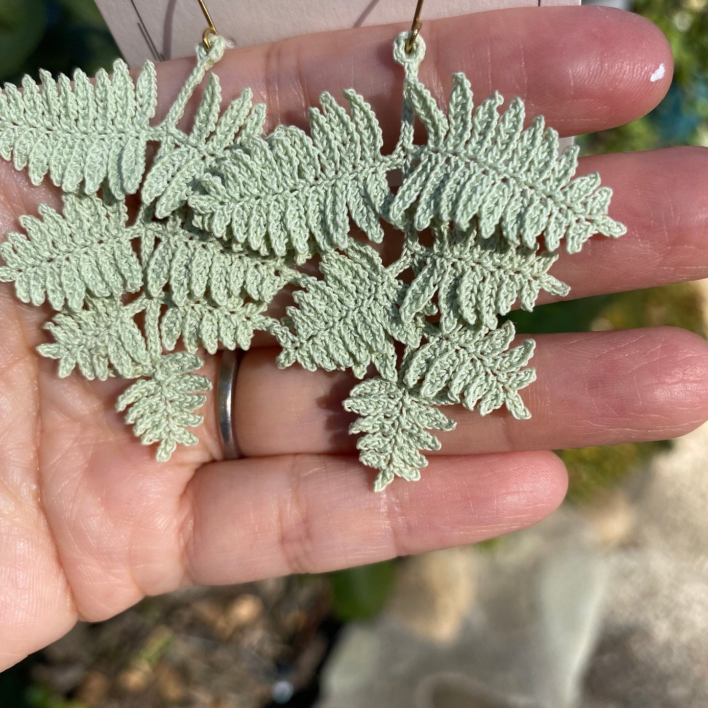 Pastel Green ombre fern leaf crochet handmade dangle earrings/microcrochet/Knitted jewelry/Forest style/Indoor plant/Instagram/Ship from US