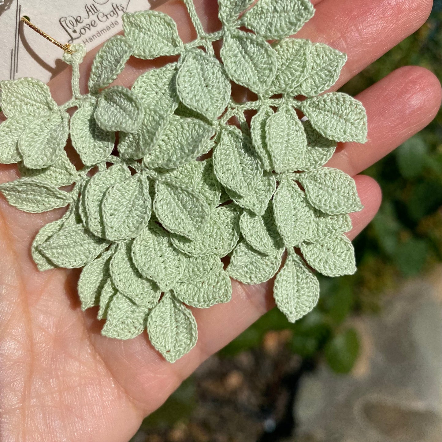 Pastel Green leaf vine branch crochet handmade dangle earrings/microcrochet/Knitted jewelry/Forest style/Indoor plant/Instagram/Ship from US