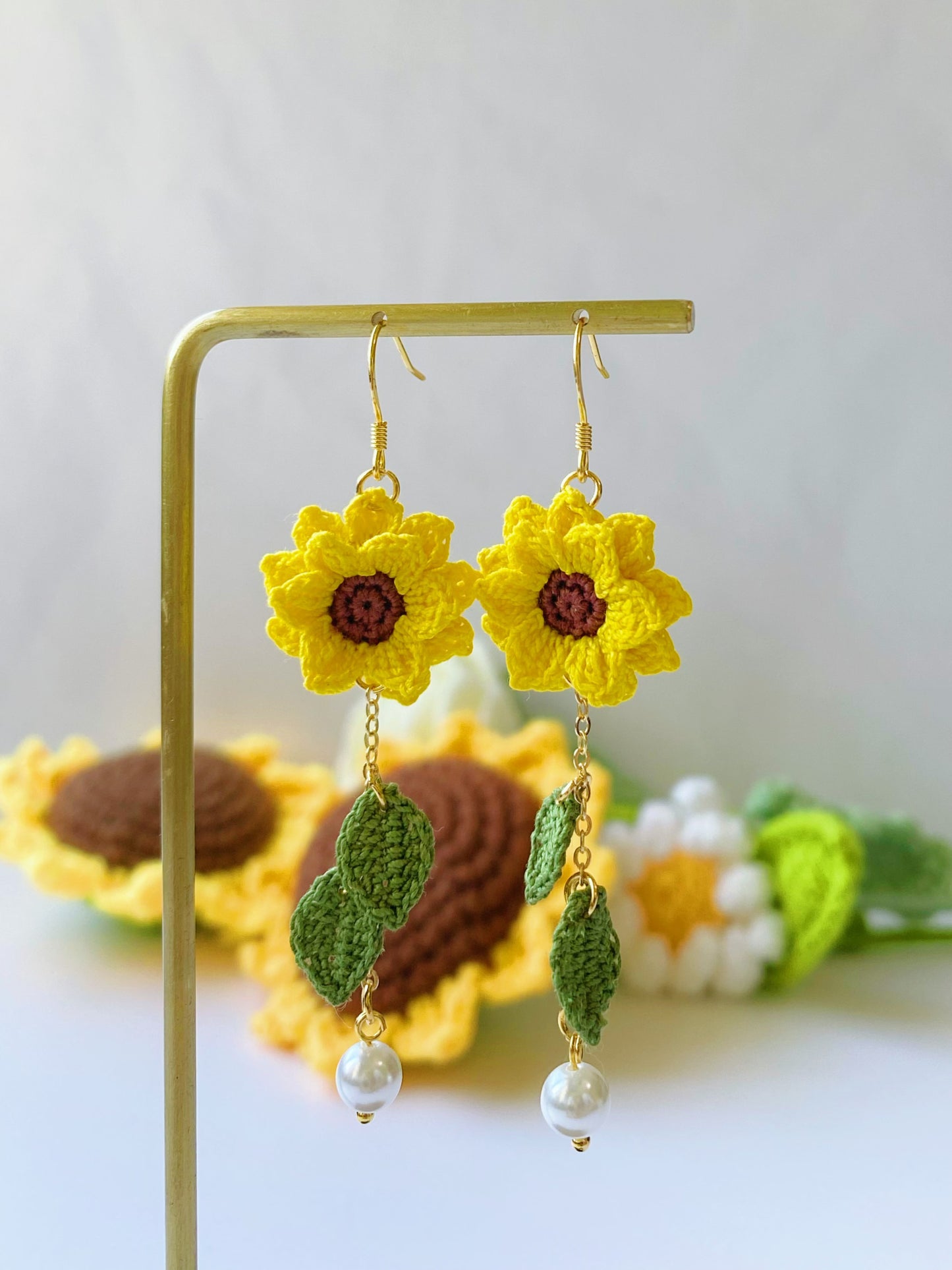 Sunflower micro crochet earrings