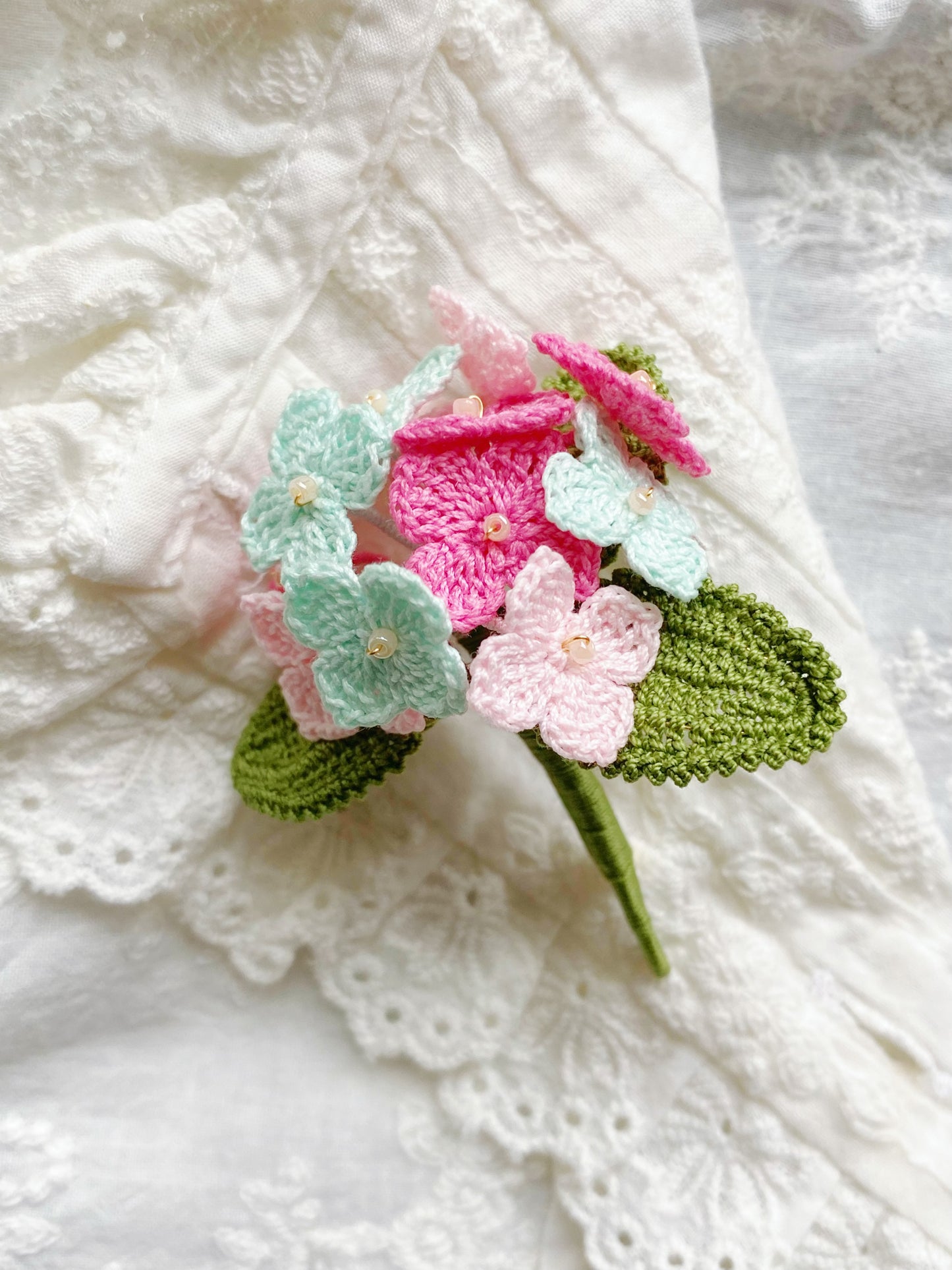 Hydrangea Micro Crochet Brooch