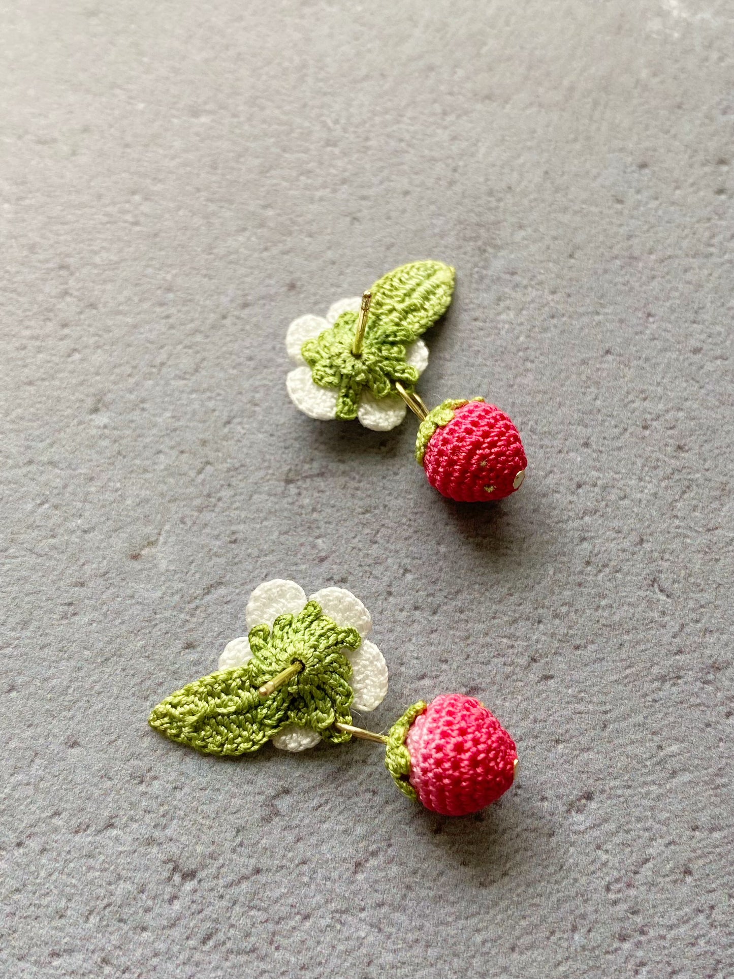 Strawberry with flower Micro Crochet Earrings