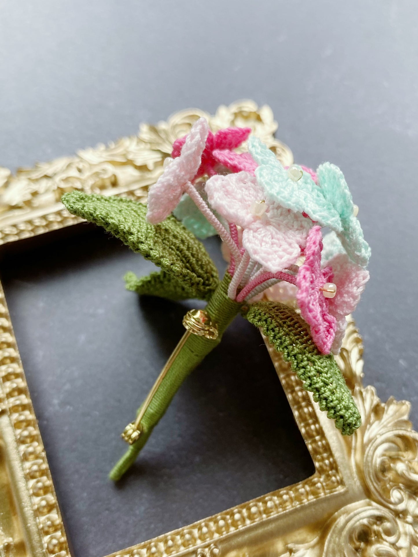 Hydrangea Micro Crochet Brooch