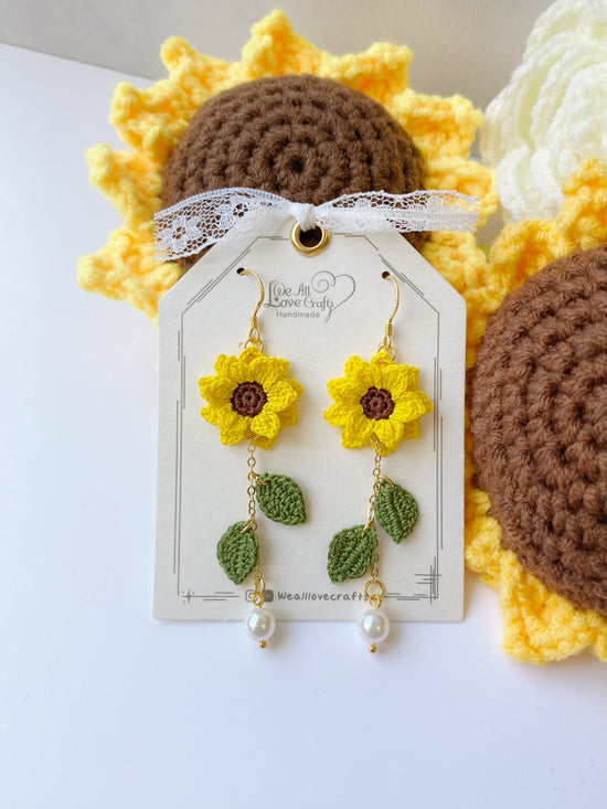 Load image into Gallery viewer, Sunflower micro crochet earrings

